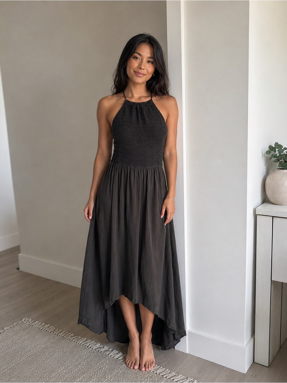 Hollister Black Crochet Halter Maxi Dress Size M